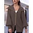 thumbnail image 2 of Arvbitana Women's Lightweight Zipper Sweatshirt Solid Color Long Sleeve Lapel Hoodie Jacket Coat Ladies Casual Loose Outerwear Streetwear, 2 of 6