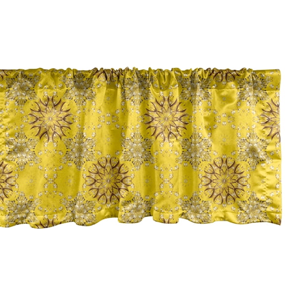 Ambesonne Yellow Damask Window Valance, Swirly Flowers, 54" X 18", Yellow Brown and White