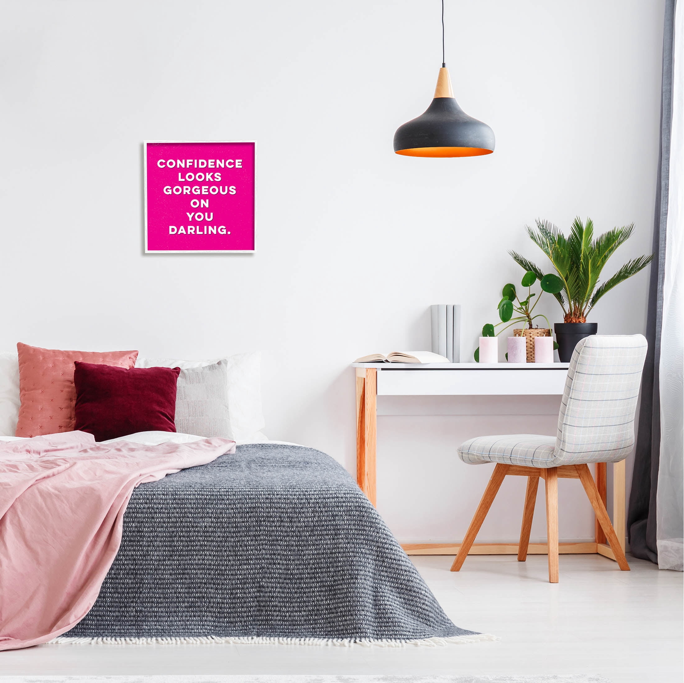 Stupell Industries Confidence Gorgeous On You Phrase Graphic Art White Framed Art Print Wall Art, Design by K. Kaufman