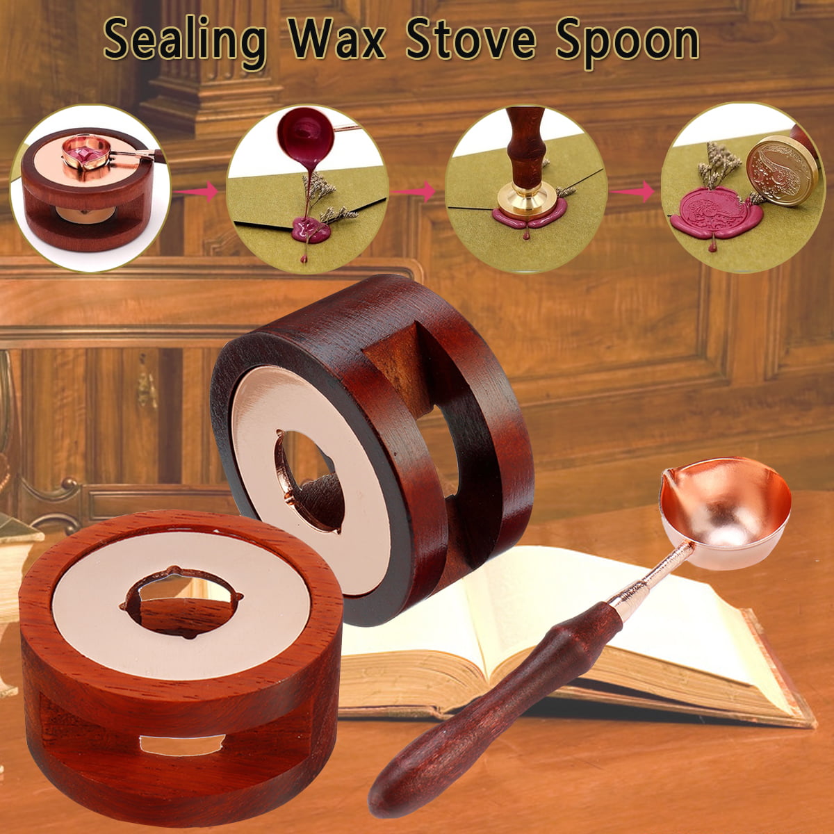 Vintage Wax Seal Stamp Warmer Furnace Stove Pots Melting Spoon Kit Tools Stamp 