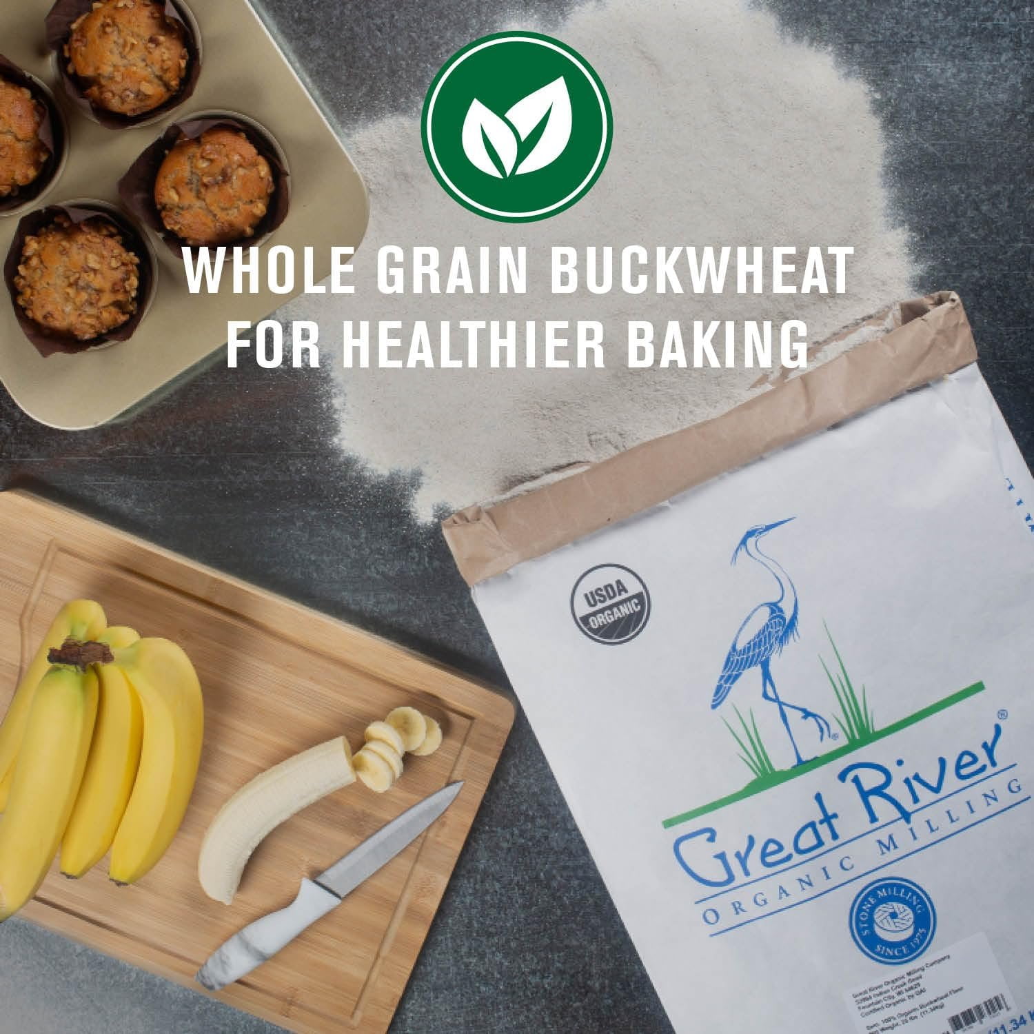 Great River Organic Milling Organic Gluten Free Buckwheat Flour  Gluten-Free Flour Alternative  Non-GMO, Kosher, USDA Organic  Ideal for Crepes, Pancakes, Waffles, Baking & More  25 Lb Pack of 1