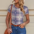 thumbnail image 6 of KLL Women 's Crew Neck Bodysuit Jumpsuits Purple Floral Gingham Check Plaid Print Short onesies Stretch T Shirts, 6 of 7
