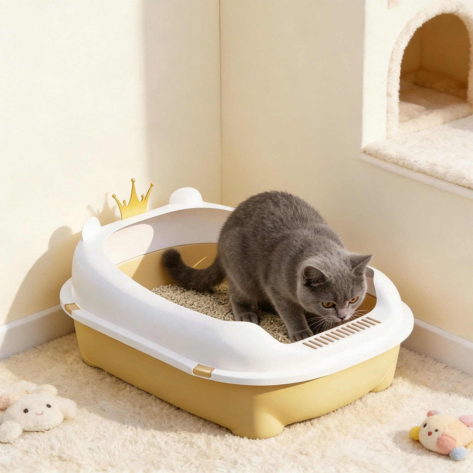 Viflosae Litter Boxes Kitty Litter Box Semi Enclosed Cats Litter Box with High Sides Front Opening Odor Control Kitty Litter Pan with Removable Lid Foolproof Clean Cats Toilet for Indoor Use