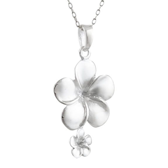 Sterling Silver Plumeria Flower Pendant Necklace, 18" Chain