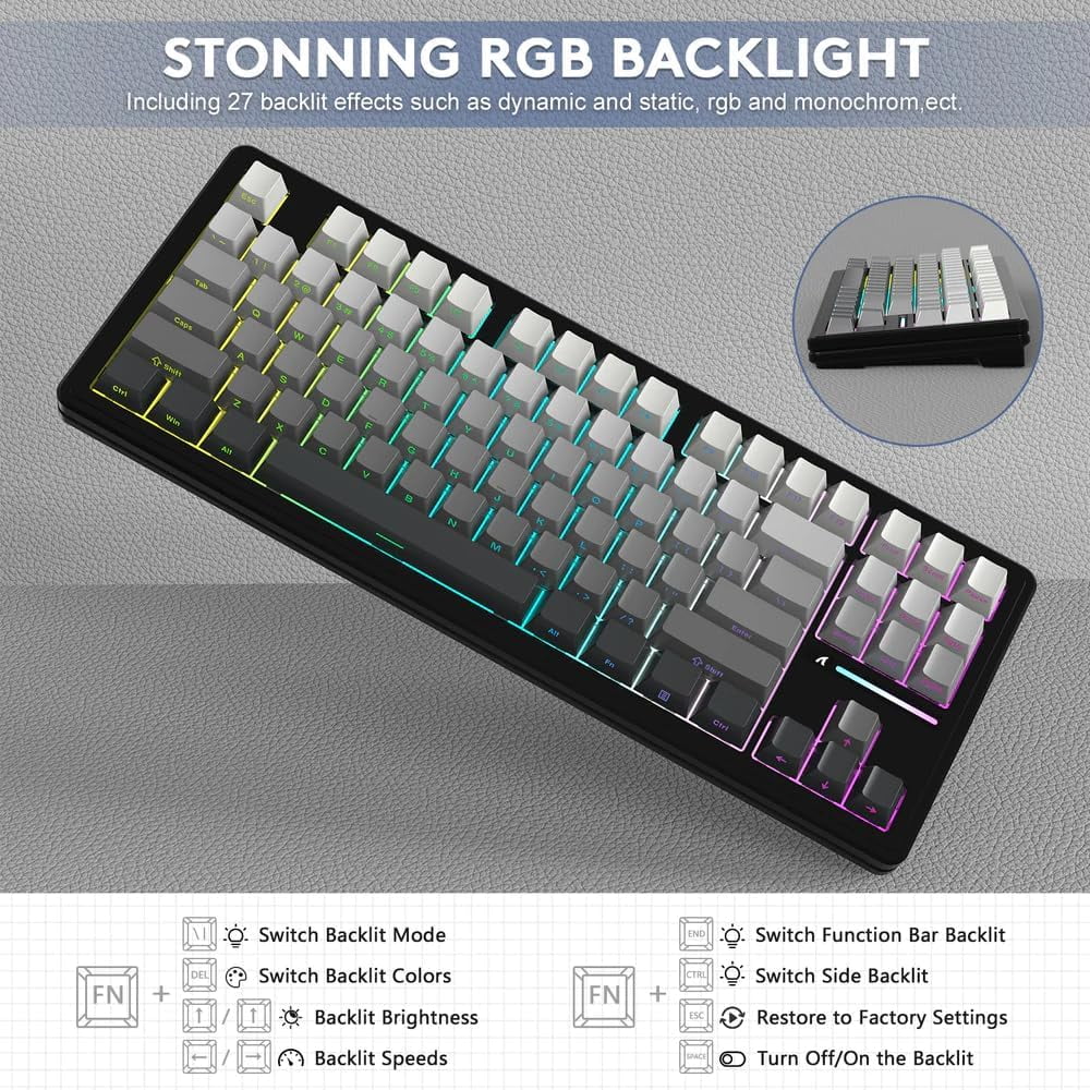 ATTACK SHARK M87PRO Wireless Mechanical Gaming Keyboard,Hot Swappable Gasket RGB Custom Keyboard,Linear Switch&Side Printed PBT Keycaps,BT5.0/2.4Ghz/Type-C,5000mAh Battery for Win Mac,Gradient Black