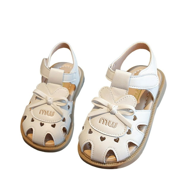 Sandals for Toddler Little Kids Girls Summer Rabbit Bow Leather Closed Toe Princess Flats Dress Sandals