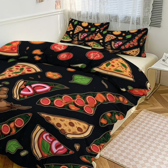 3PCS Fun Pizza Duvet Cover Set Twin, 1 Duvet Cover And 2 Pillowcase, Duvet Cover for Kids Girls Boys And Teens