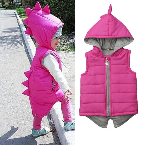 Veste Dinosaure pour Tout-Petit Garçon Fille Manteau Enfants Sans Manches Gilet à Glissière Hauts à Capuche Vêtements d'Extérieur Chandails à Capuchon Gilet