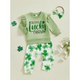 thumbnail image 5 of Baby Toddler Girl 3Pcs Spring Outfits 3 6 12 18 24 Months 2T 3T Long Sleeve Sweatshirt + Shamrock Pants + Headband Set Toddler Clothes, 5 of 9