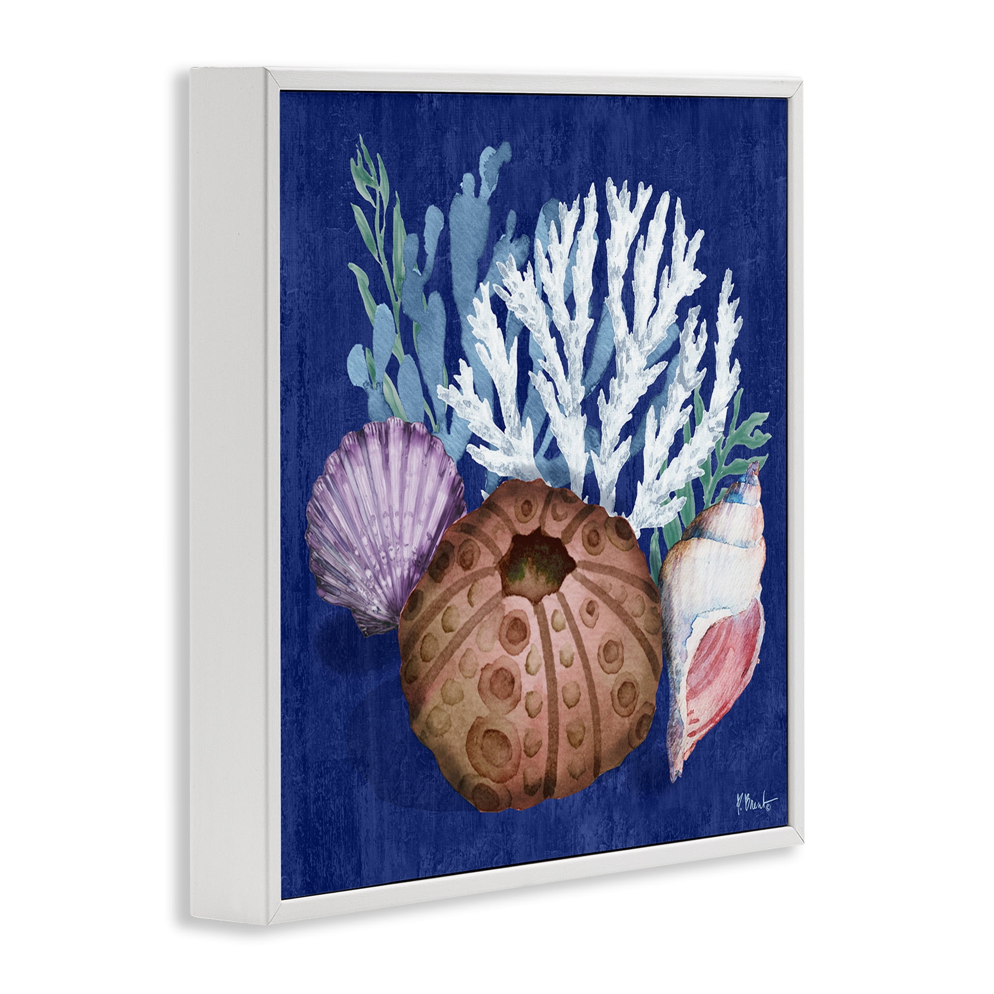 Stupell Industries Urchin & Coral Still Life Coastal Painting White Framed Art Print Wall Art, 17 x 17