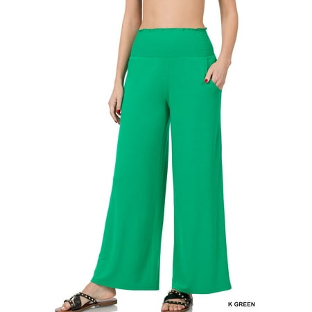 Zenana Women & Plus Smocked Wide Waistband Flared Bottom Casual Lounge Gaucho Pants price history on PriceWatchPro