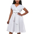 thumbnail image 2 of Jusqu'à 65 % de Réduction! Robes de Mode Été pour Femmes 2024 Grande Taille Couleur Unie Polyvalente Confort Tempérament Couleur Unie Manches Courtes Col en V Robe, 2 of 8