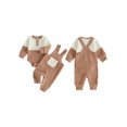 thumbnail image 2 of Loicainy Infant Baby Boy Fall Outfit 3 6 12 18 Months Contrast Colors Ribbed Long Sleeve Rompers Overalls Clothes Set, 2 of 9