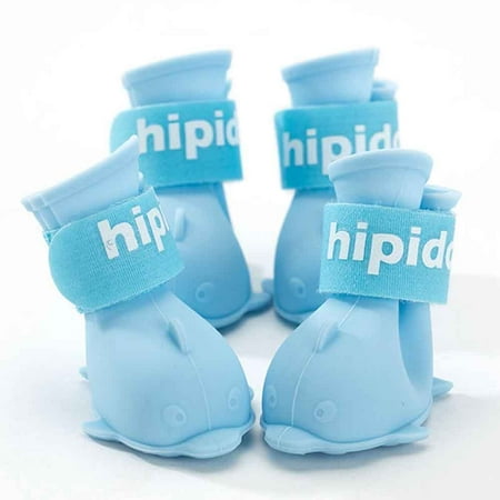4 pcs/pack Cute Pet Supplies For Small Size Pet Suit rain/snow Day Non-Slip Cat Footwear Puppy Boots Dog Rain Boots Dog Shoes BLUE S