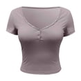 thumbnail image 6 of Women's Sexy Slim Fit Crop Top Short Sleeve T-Shirt Double Lined Button Up Going Out Casual Comfortable Stylish Fashion Tee, 6 of 7