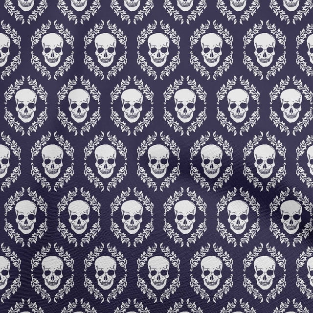 oneOone Polyester Spandex Navy Blue Fabric Skull Sewing Craft Projects Fabric Prints By Yard 56 Inch Wide