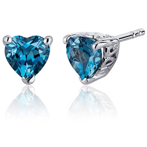 Oravo 2 ct Heart Shape London Blue Topaz Stud Earrings in Sterling Silver