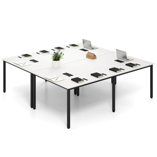 Costway 2 PCS 95" x 48" Large Meeting Table Seats up to 10 People 2 Cable Grommets for Office White