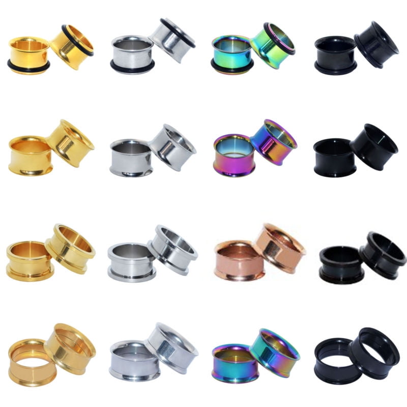 Longbeauty PAIR 316L Steel Ear Tunnel Surgical Steel Ear Gauge Plug 4