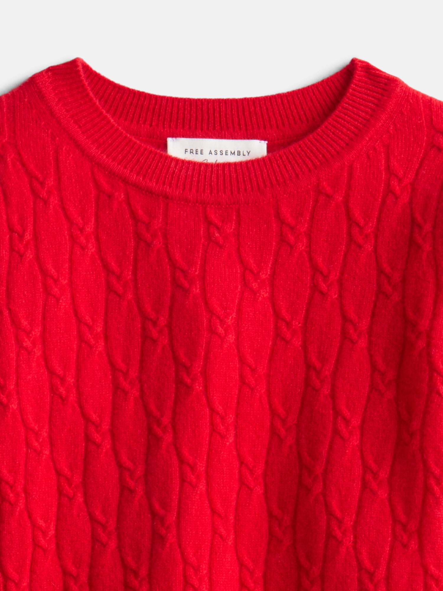 Free Assembly Toddler and Kids Cable Knit Cashmere Sweater with Puff Sleeves, Sizes 2T-5T and 6-12