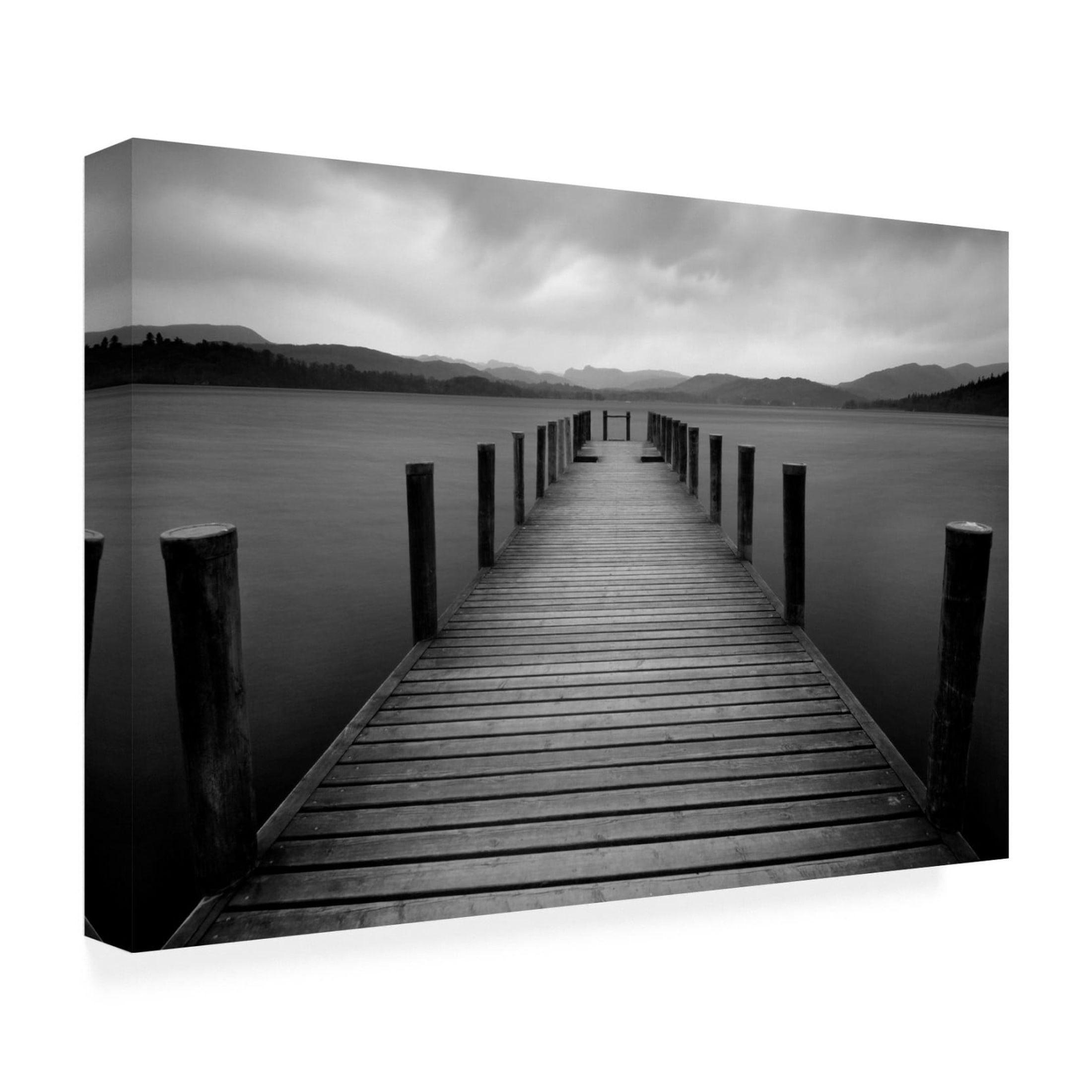 Canvas Wall Art - Tom Quartermaine 'Black and White Pier Landscape' Wall Art for Living Room, Bedroom, or Office Décor by Trademark Fine Art - 19 x 12 Inches