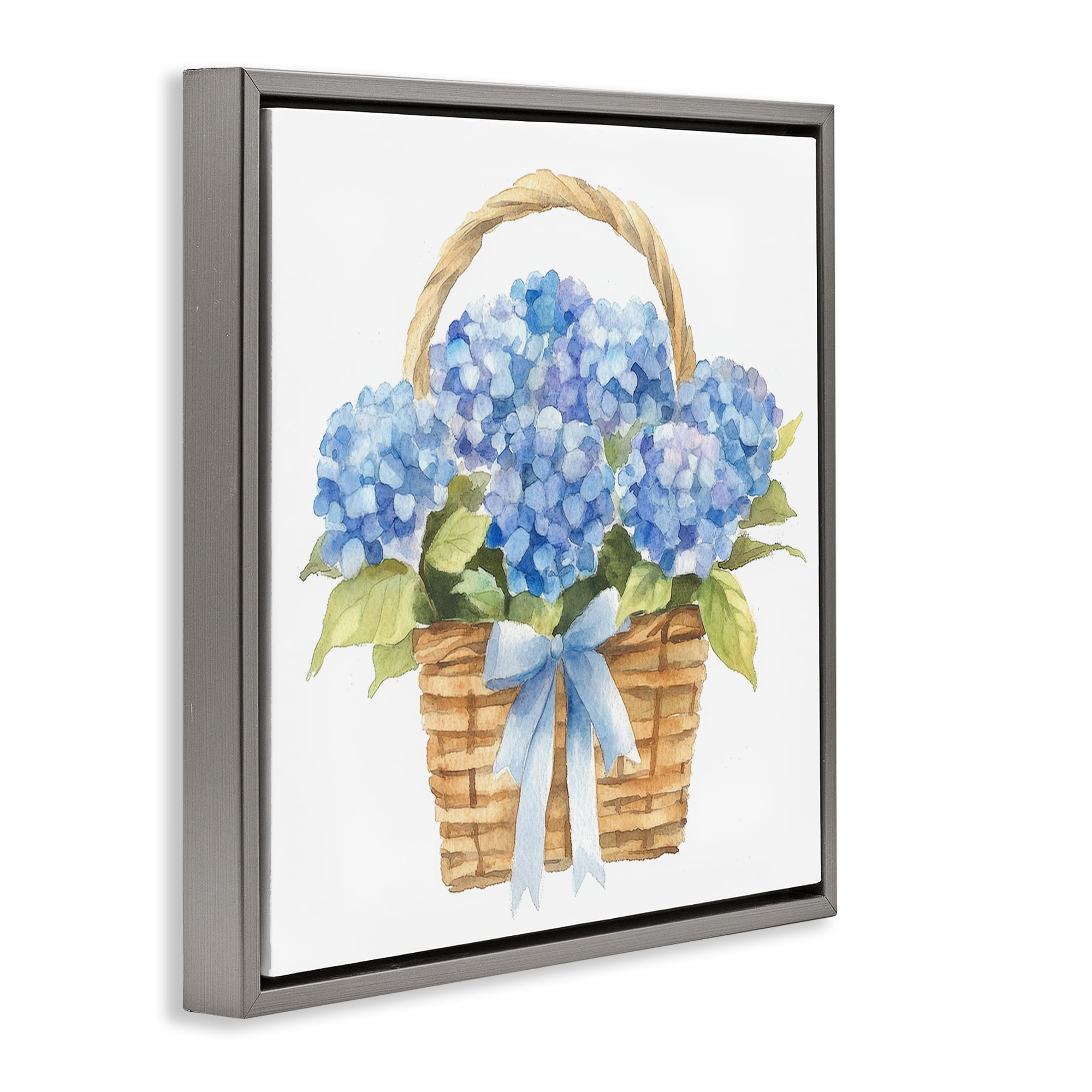 Stupell Industries Pretty Blue Hydrangea Picnic Basket Gray Framed Floater Canvas Wall Art, design by Petal Prints Design