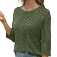thumbnail image 5 of Ltctricy Women's Tops 3/4 Length Sleeve Crew Neck Ribbed Knit Button Front Fleece T Shirts Loose Tee Blouses Dressy Casual Tees(Army Green,Large), 5 of 5