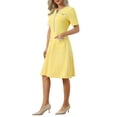 thumbnail image 4 of INSPIRE CHIC Women's Tweed Trim Dress with Pockets V Neck Short Sleeve A-Line Dress XL Light Yellow, 4 of 5