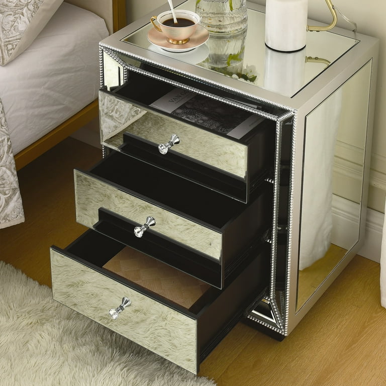 AUWHALEUS Mirrored Nightstand Bedside Table for Bedroom AUWHALEUS Mirrored Nightstand Bedside Table for Bedroom