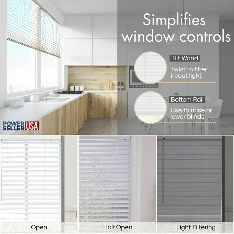 PowerSellerUSA 1 Slats Cordless Window Blinds, 64L x 31W Inches Solid  Pattern Light Filtering Vinyl Indoor-Outside Ceiling Mount Mini Blind,  Manual