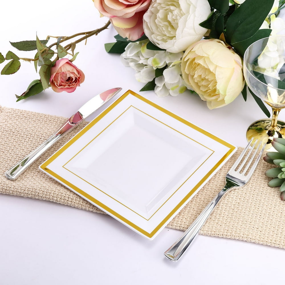Efavormart 20 Pack 7" White Disposable Plates Square Plastic Plates
