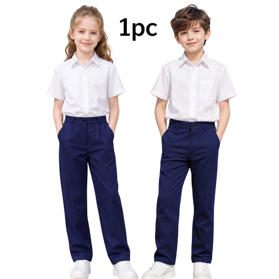 HILEELANG 4-15 Little/Big Boys and girls Chino Pants Straight Leg Button Front Twill School Uniform Everyday Wear Navy 1 Pack,Size 7-8T