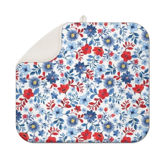 Pioneer Flower Floral Print Pattern Dish Drying Mat for Kitchen 1 Pack, Ultra Absorbent Microfiber Dishes Drainer Mats,16"x18"