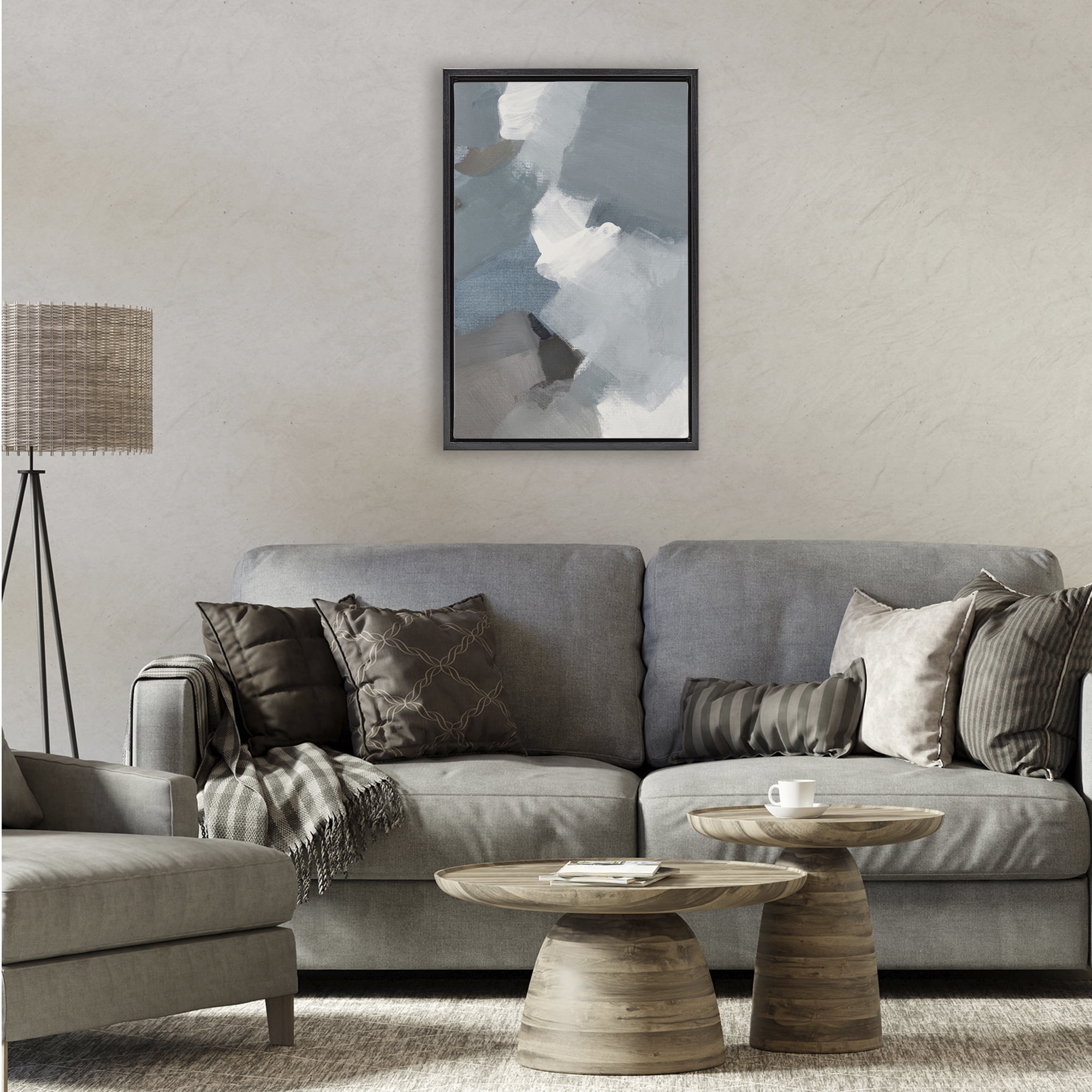 Stupell Industries Stormy Grey Abstract Black Framed Floater Canvas Wall Art, design by Lanie Loreth