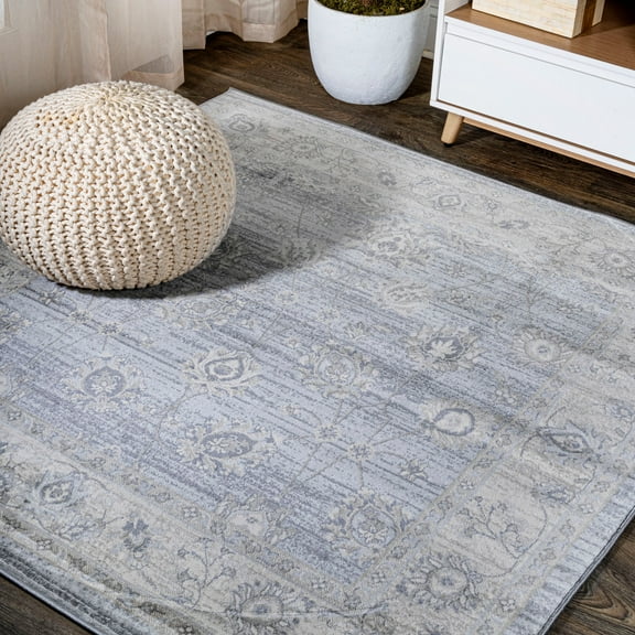JONATHAN Y MODERN PERSIAN 5' Square Area Rug, Vintage Moroccan Traditional - Light Gray, MDP101B-5SQ
