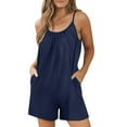 thumbnail image 3 of Eryao Deals Today Short Rompers for Women Summer Casual Solid Color Sleeveless Romper Loose Spaghetti Strap Jumpsuit Shorts Overalls with Pockets 2025,Navy,XXL, 3 of 8