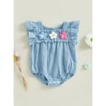 thumbnail image 4 of Baby Toddler Girl Romper 3 6 9 12 Months Smocked Flower Embroidery Flying Sleeve Newborn Jumpsuit Perfect for Summer, 4 of 9