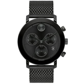 Movado Men's Bold Black Dial Quartz Watch with Leather Strap
