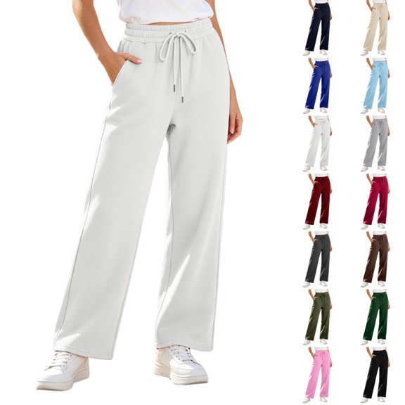 Nugftut Baggy Wide Leg Sweatpants for Women Lightweight Elastic Waistband Lounge Pants with Pockets S-3XL