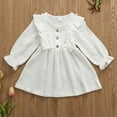 thumbnail image 2 of Canrulo Toddler Kids Baby Girls Solid Clothes Long Sleeve Dress Cotton Linen Dresses White 3-4 Years, 2 of 7