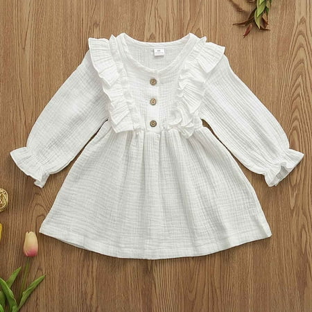 

Spring Girls Dress Toddler Baby Kid Girls Solid Ruffles Dress Casual Clothes Vestido Infantil Princess Girls clothes 3-4 Years