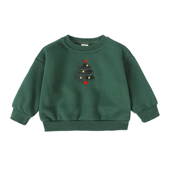 Mercatoo Toddler Girls Christmas Sweatshirt Fleece Xmas Pullover Baby Boys Santa Reindeer Tree Embroidered Solid Hoodie