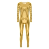 Choomomo Women's Metallic Leotard Slim Fit Stretch Full Body Suit One-Piece Fitness Yoga Jumpsuit Gold 3XL