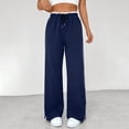 thumbnail image 2 of RYDCOT Women's Wide Leg Pants Drawstring High Rise Side Striped Slouchy Palazzo Pants with Pockets Dark Blue, 2 of 7