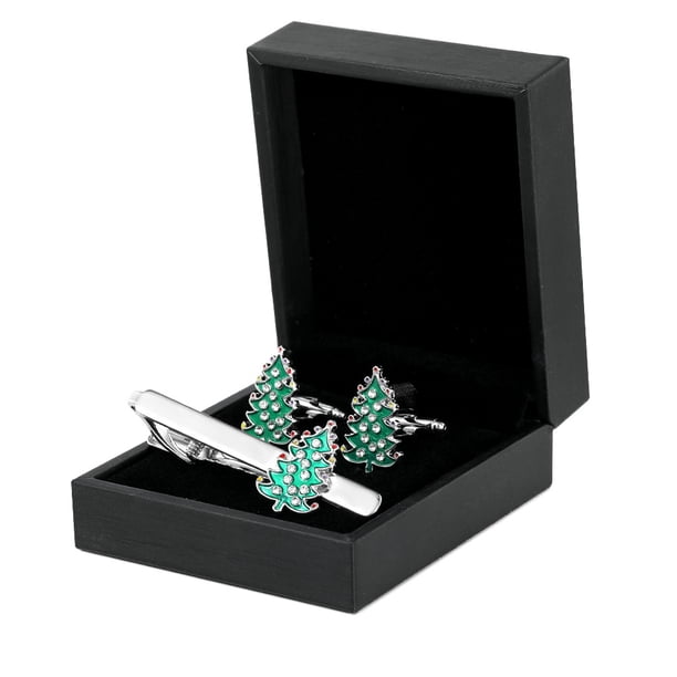 Set de mancuernas y corbatas con forma de árbol de Navidad, color verde esmaltado