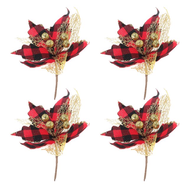 4 PCS Árbol de Navidad brillo adornos de flores simuladas decoración de navidad decoración navideña