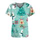 thumbnail image 4 of Pntutb Moda para mujer Camisetas de manga corta con cuello en V Uniforme de trabajo Estampado de Navidad con tops de blusa de bolsillo Pntutb Pntutb-5685, 4 of 5