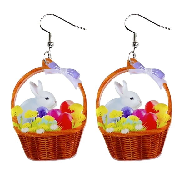 DESIGNICE 2026 New Designice Easter Earrings Bunny Flower Basket Cute Print Egg Chicken Spring Flower Earrings Women Ear