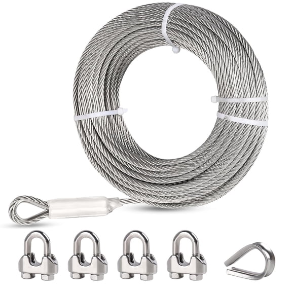 Tootaci 1/2" 23000lbs Stainless Steel Wire, 25FT Wire Rope Kit Heavy Duty, 7x19 Strands Cable for Yard Zipline, Winch, Boat Lifts