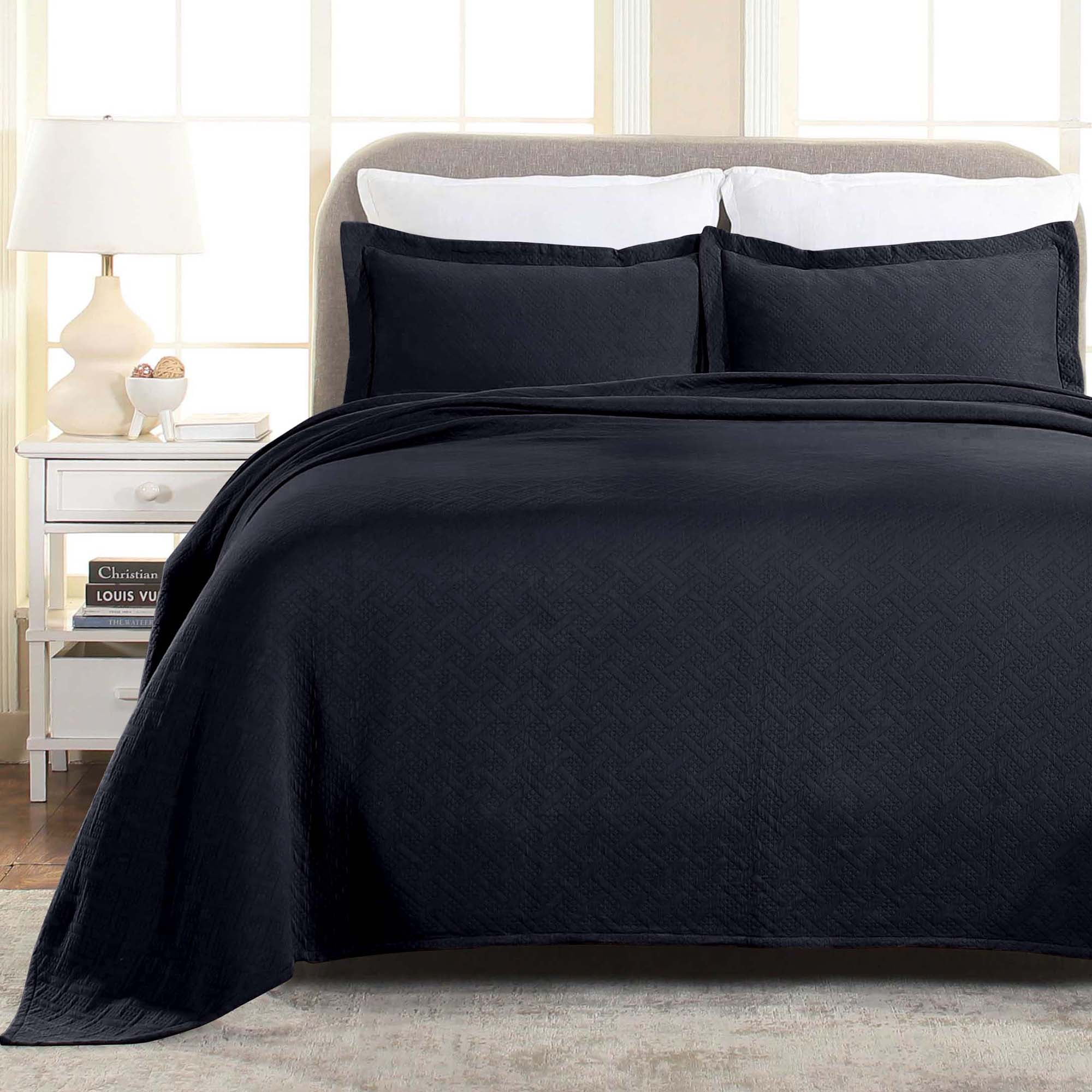 Superior Basket Weave 2 Piece Decorative Cotton Bedspread, Lightweight Bedding Set, Twin Size, Blue